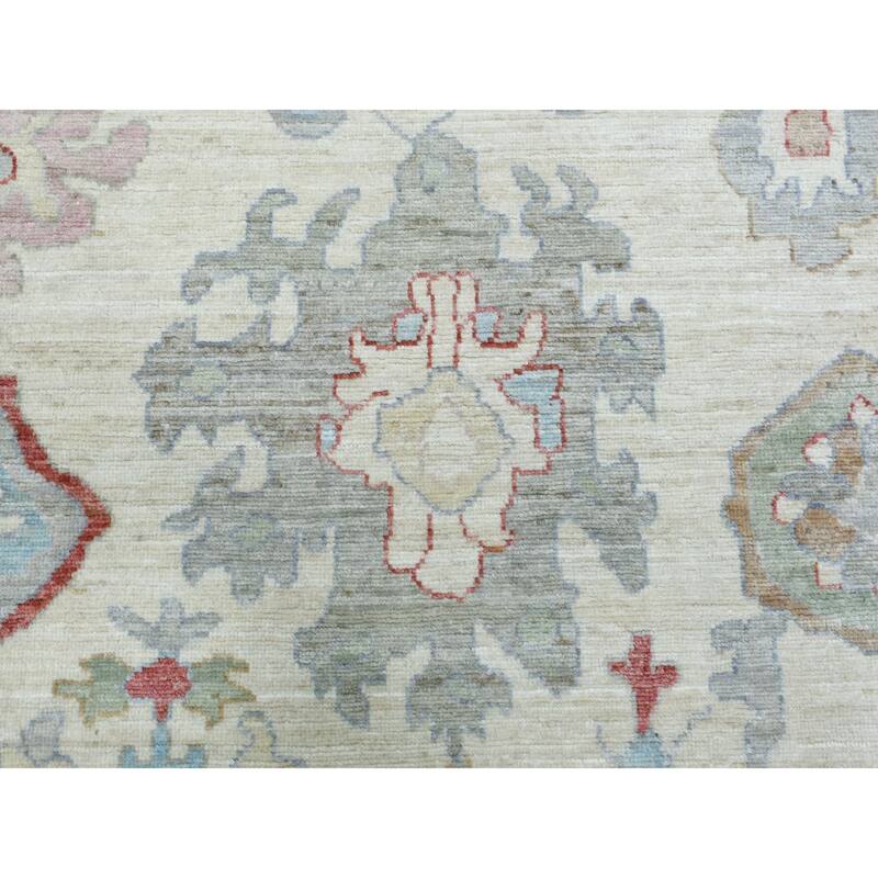 Shahbanu Rugs Ivory Hand Knotted Afghan Oushak Colorful Floral Pattern